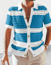 Summer Luxury Fashion New Knitted Shirt Men's Polo Neck Short Sleeve Colored Hollow Breathable Cardigan Men's Top Coat