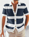 Summer Luxury Fashion New Knitted Shirt Men's Polo Neck Short Sleeve Colored Hollow Breathable Cardigan Men's Top Coat